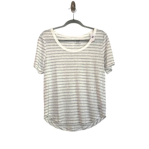 Gap Womens Linen Blend White Black Striped Short Sleeve Scoop Tee Size Small NWT - Picture 1 of 7